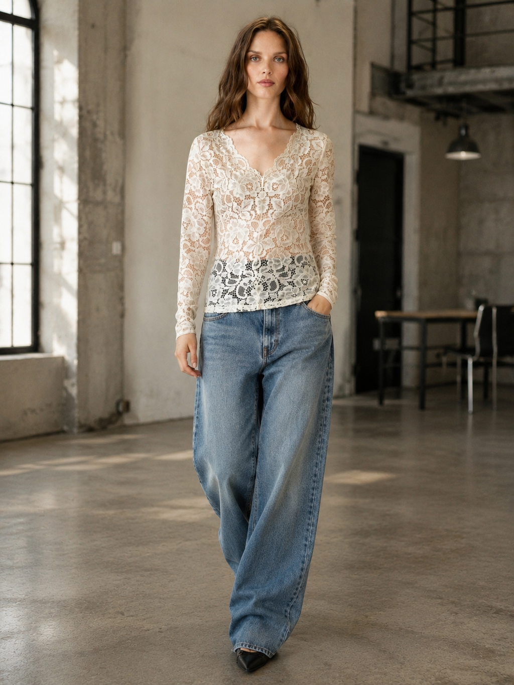 Yaslacey kant top met lange mouwen - YAS