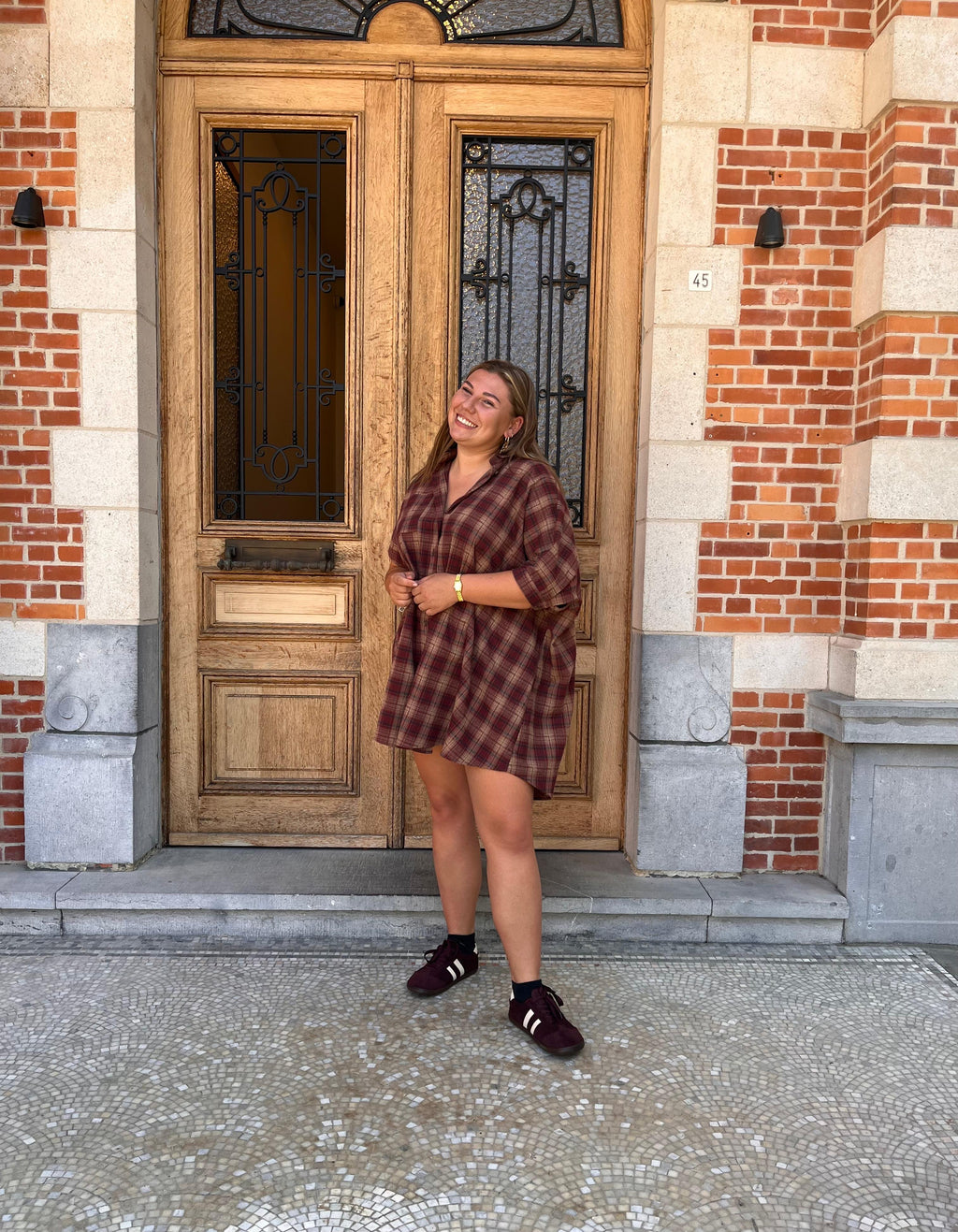 Rogers geruite jurk bordeaux - Les Soeurs