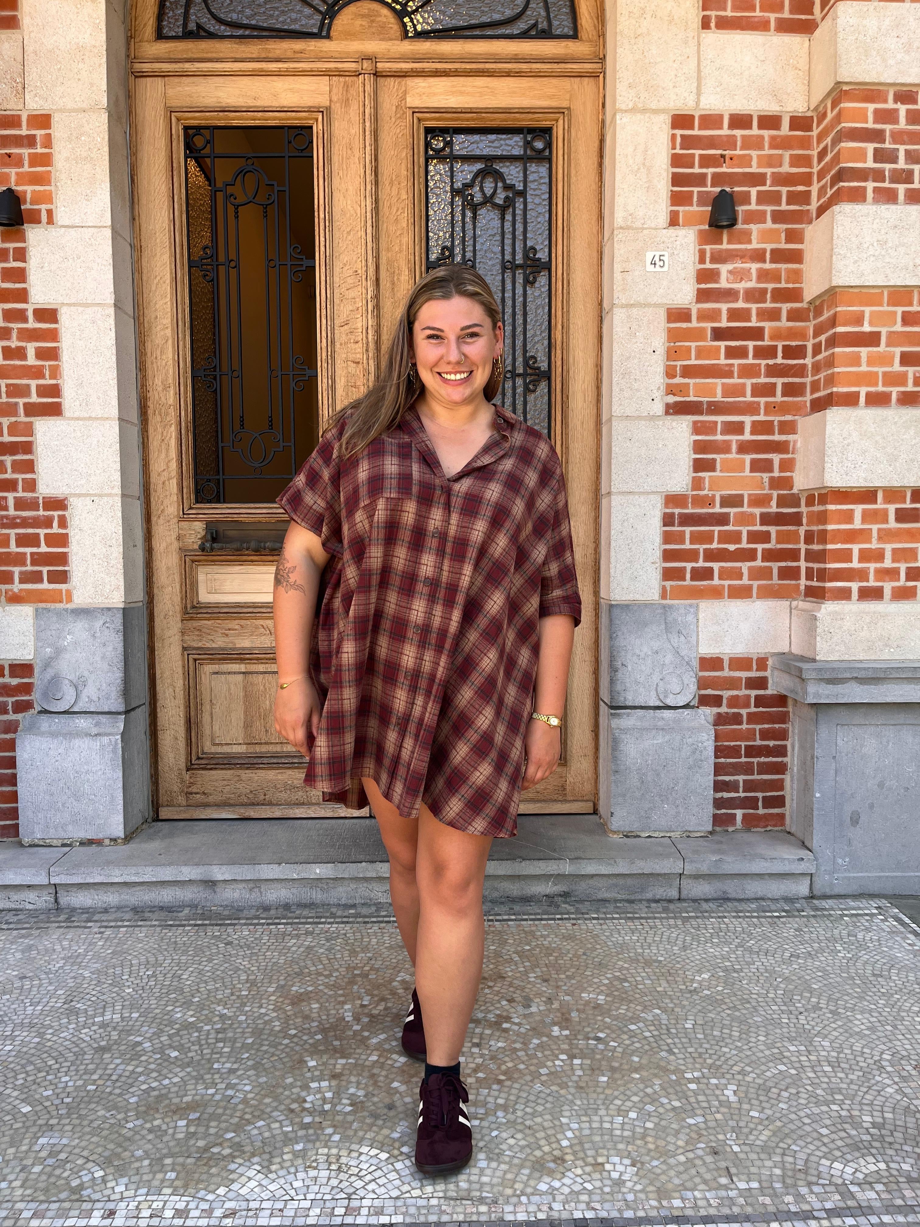 Rogers geruite jurk bordeaux - Les Soeurs