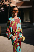 Gill blouse burgundy turquoise - Les Jumelles