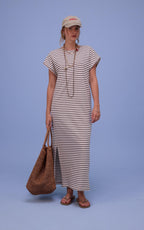 Denise jurk brown stripes  - Nathalie Vleeschouwer