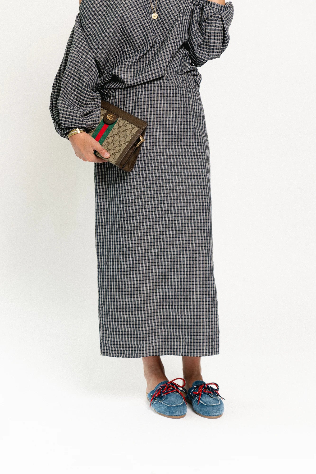Cosette checkered rok navy - Les Jumelles