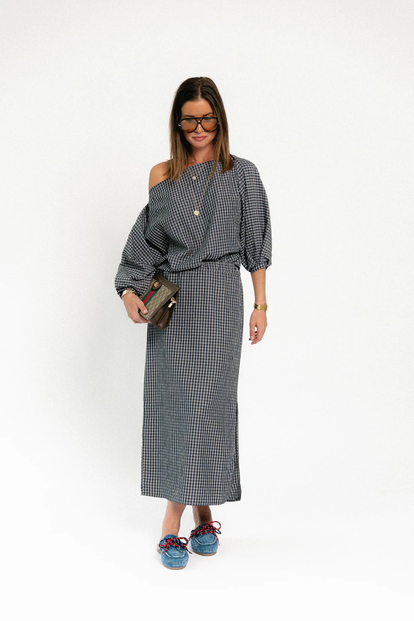 Cosette checkered blouse navy - Les Jumelles