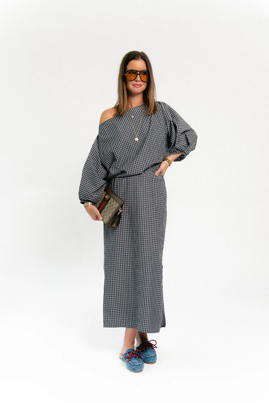 Cosette checkered rok navy - Les Jumelles