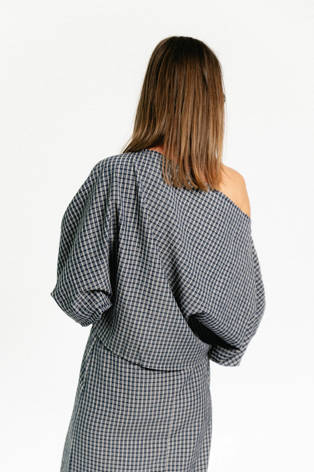 Cosette checkered blouse navy - Les Jumelles