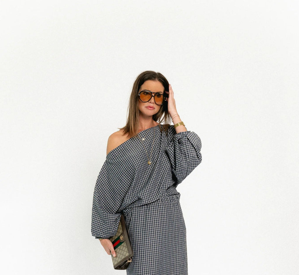 Cosette checkered blouse navy - Les Jumelles
