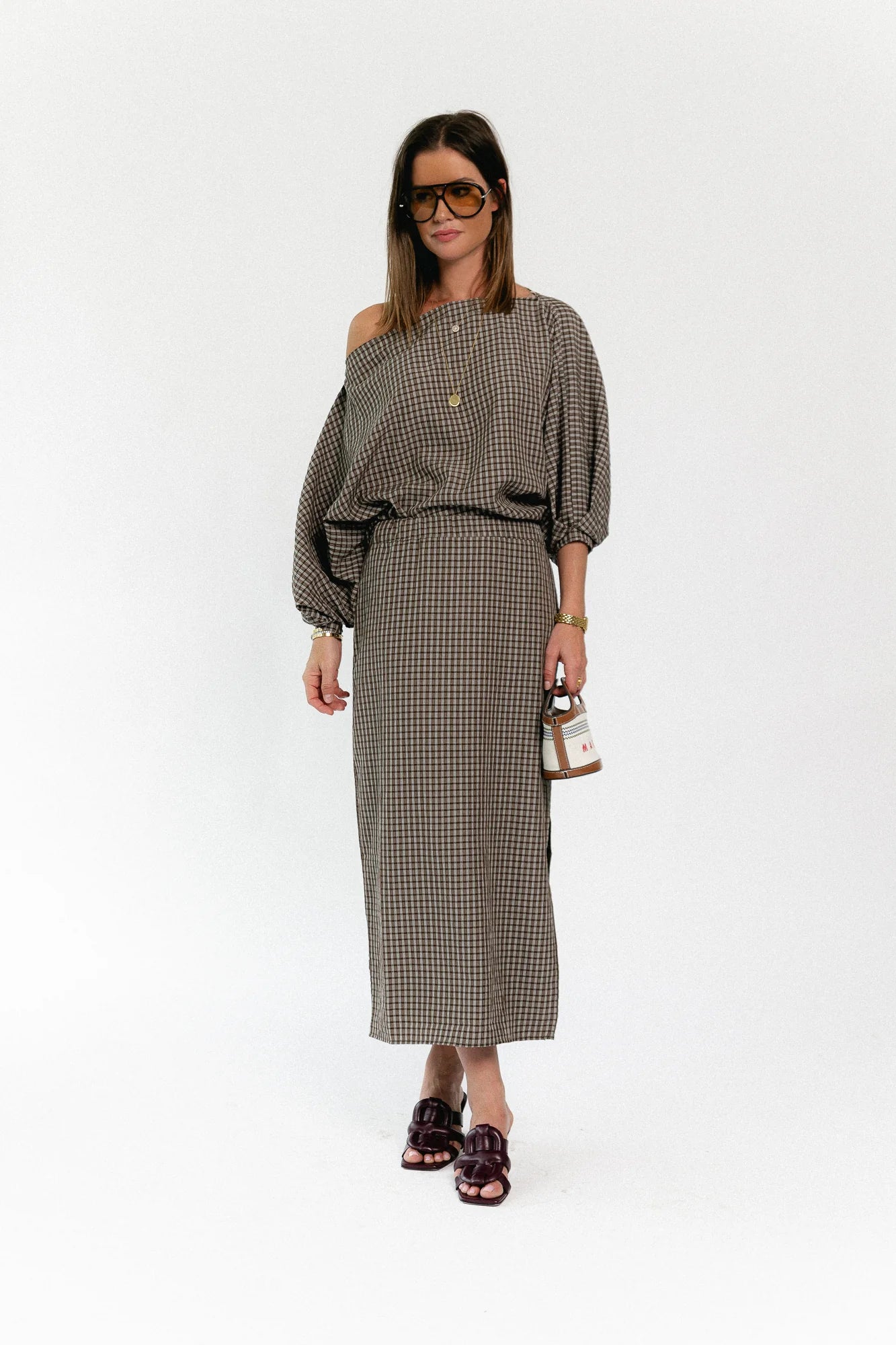 Cosette checkered blouse hot chocolate - Les Jumelles