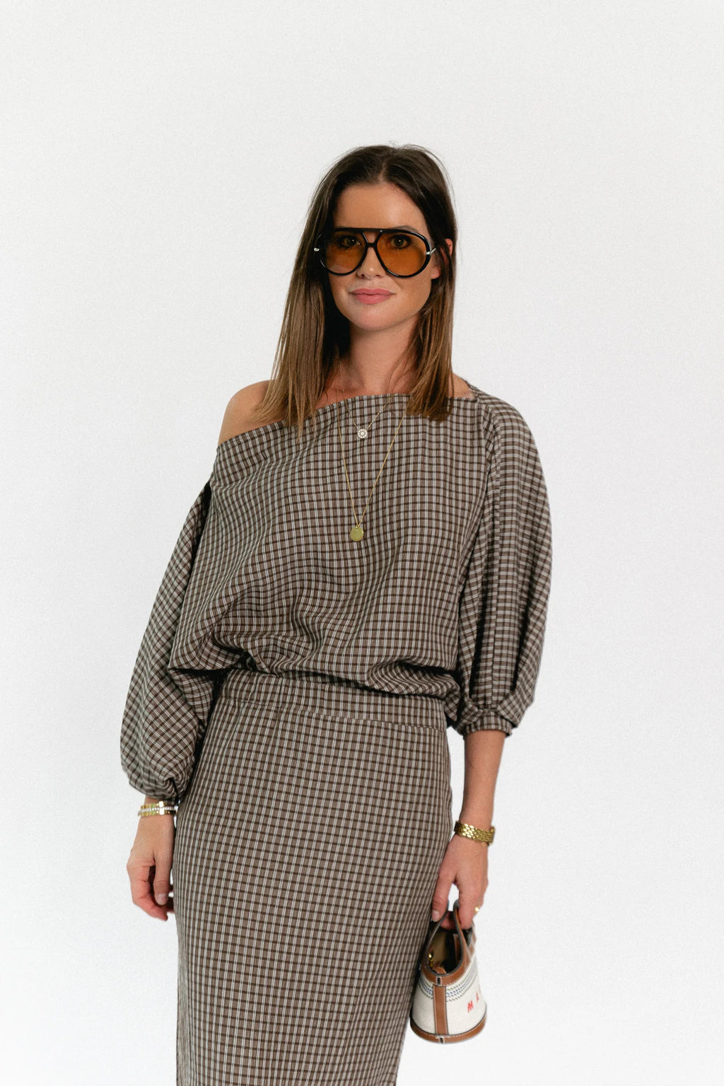 Cosette checkered blouse hot chocolate - Les Jumelles