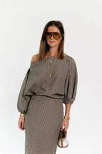 Cosette checkered blouse hot chocolate - Les Jumelles