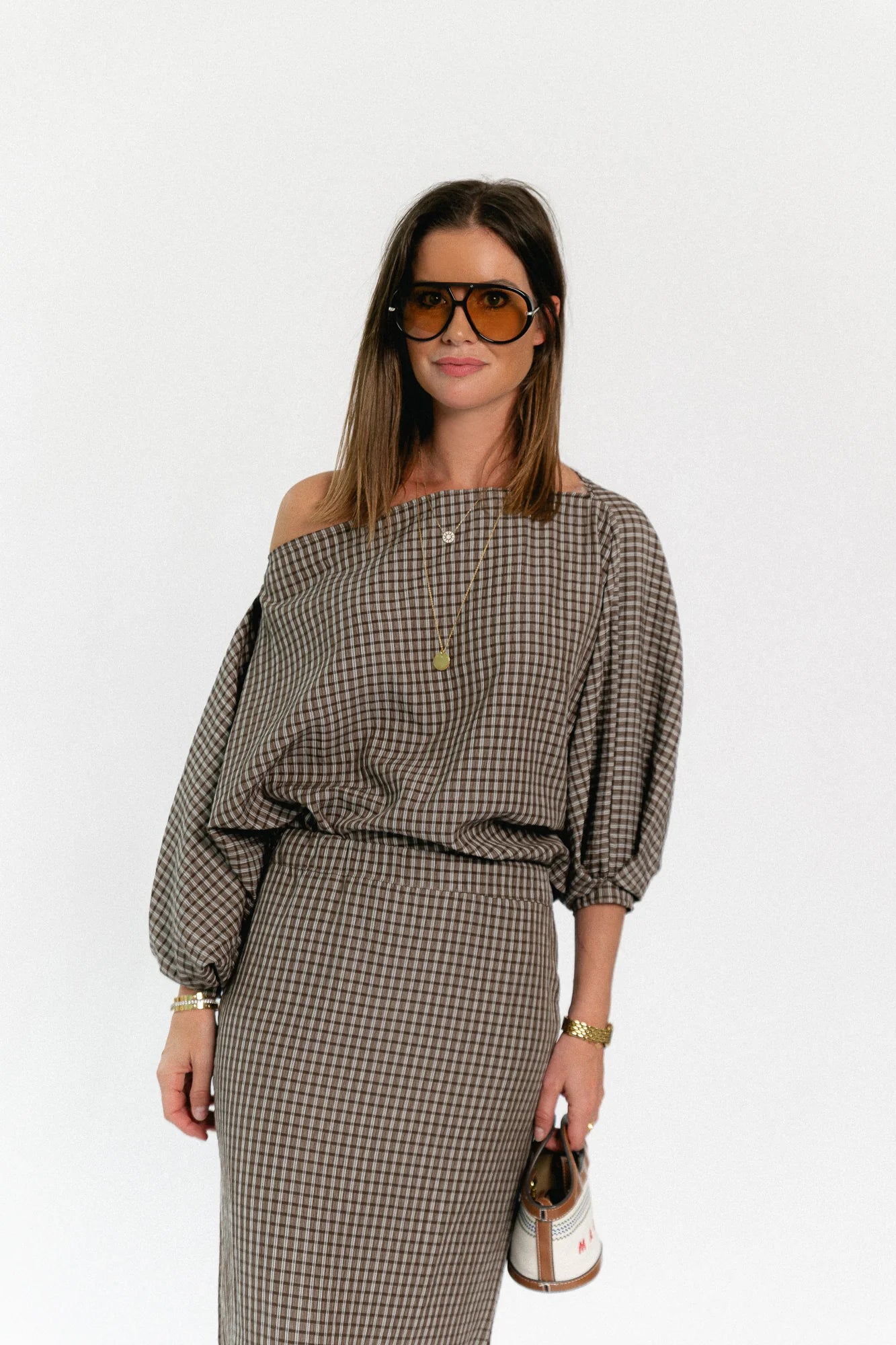 Cosette checkered blouse hot chocolate - Les Jumelles