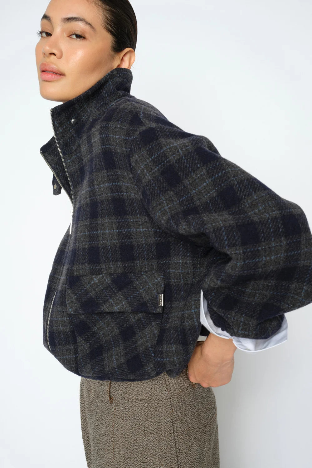 Camille Check jacket navy - Mos Mosh