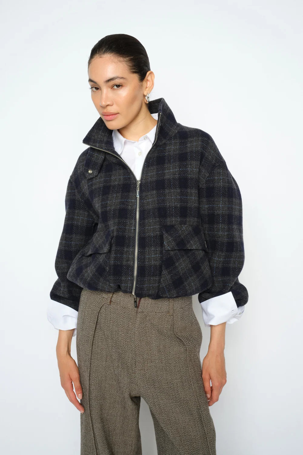 Camille Check jacket navy - Mos Mosh
