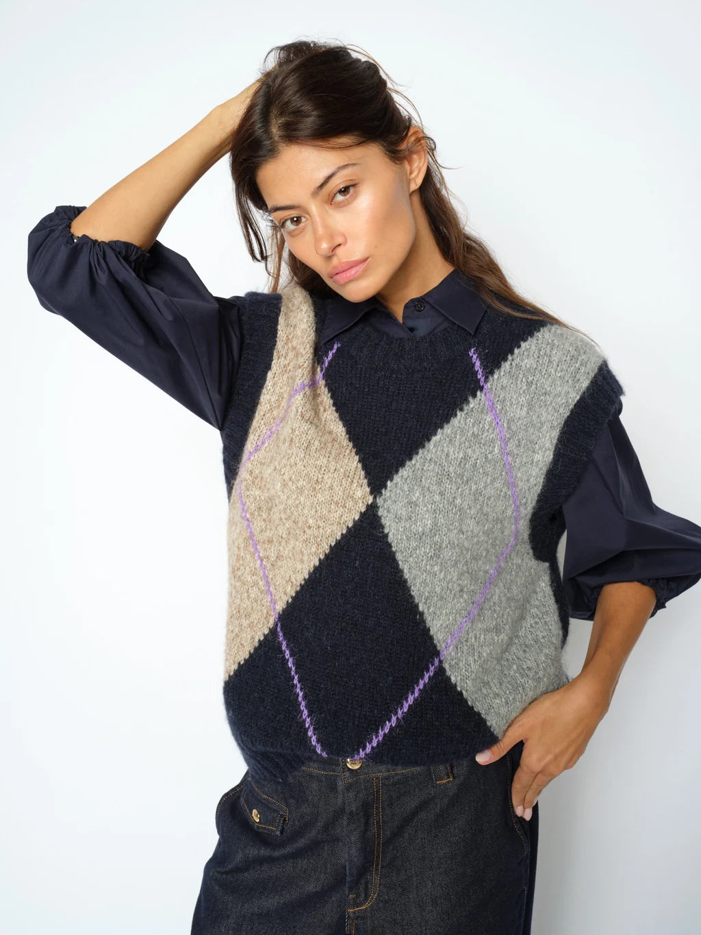 Jennine knit vest navy- Mos Mosh