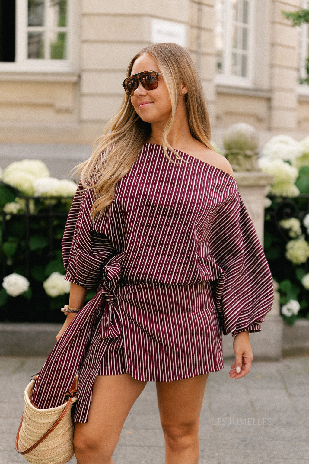 Cosette blouse burgundy streep - Les Jumelles