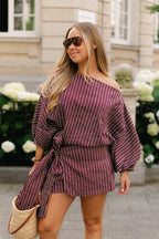 Cosette blouse burgundy streep - Les Jumelles