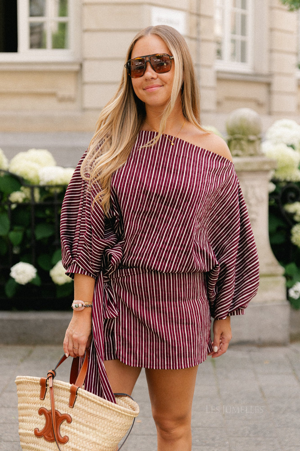 Cosette blouse burgundy streep - Les Jumelles
