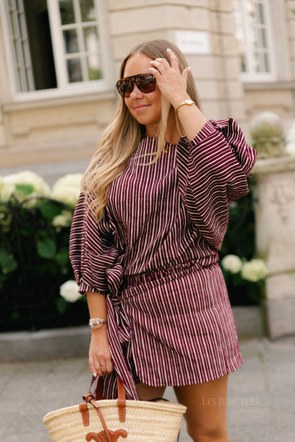 Cosette blouse burgundy streep - Les Jumelles