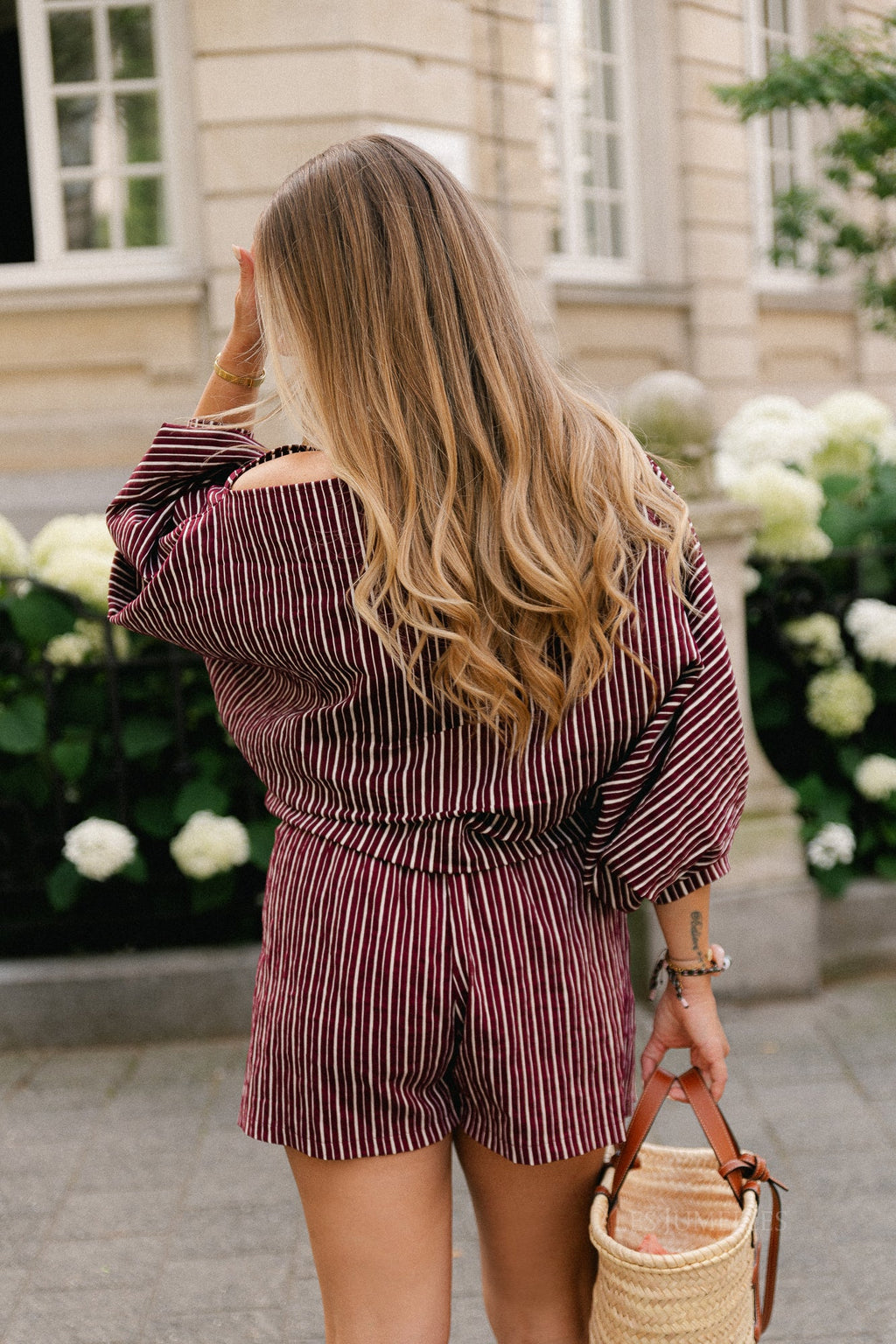 Cosette blouse burgundy streep - Les Jumelles