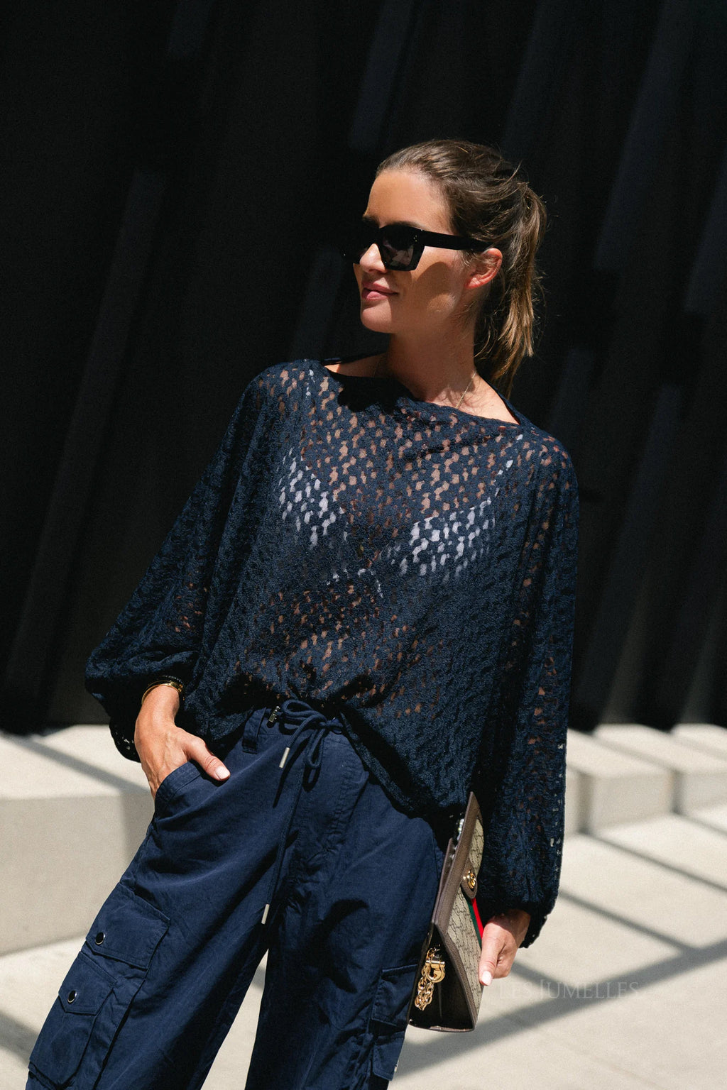 Monica lace blouse navy - Les Jumelles