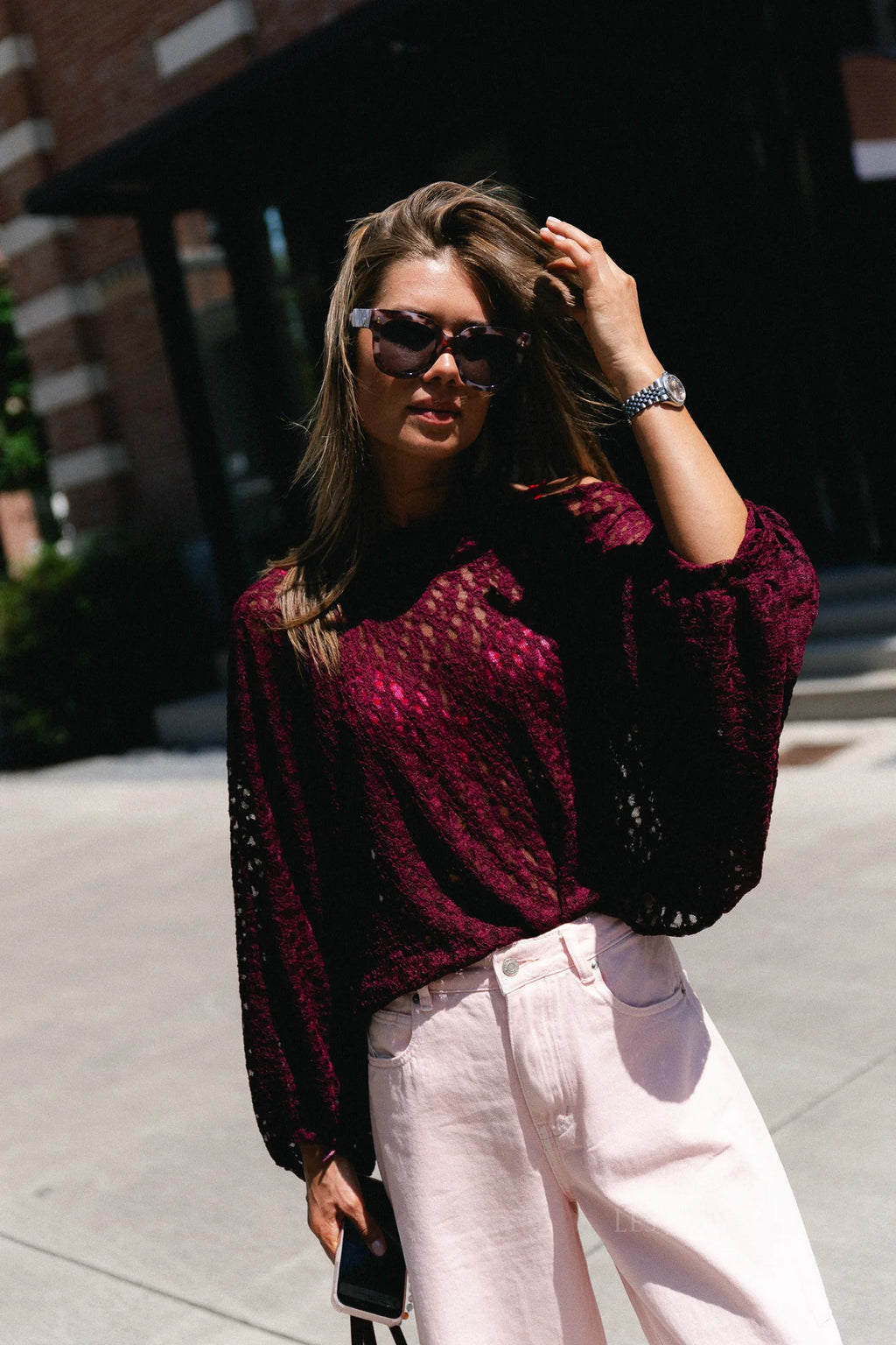 Monica lace blouse burgundy - Les Jumelles