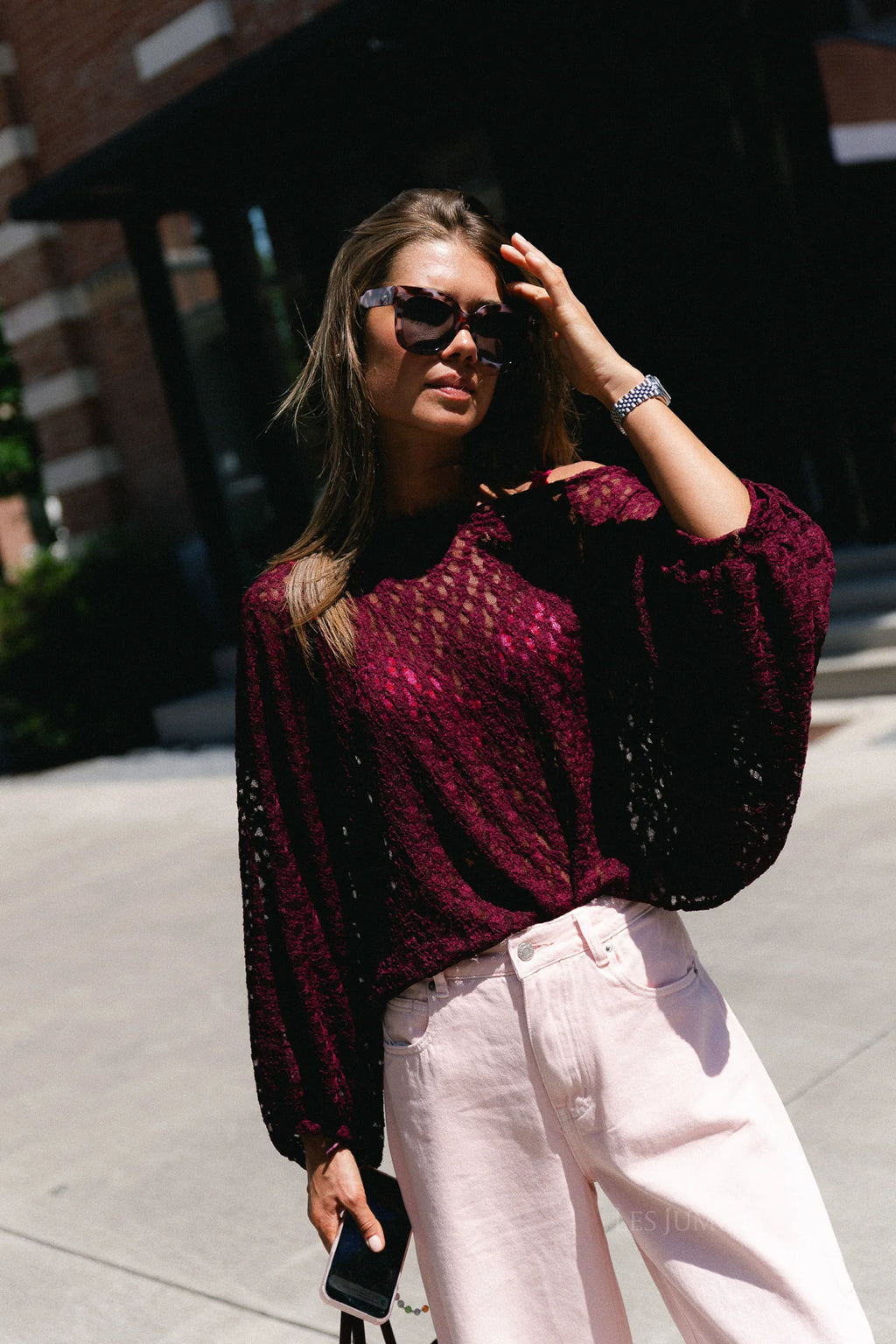Monica lace blouse burgundy - Les Jumelles