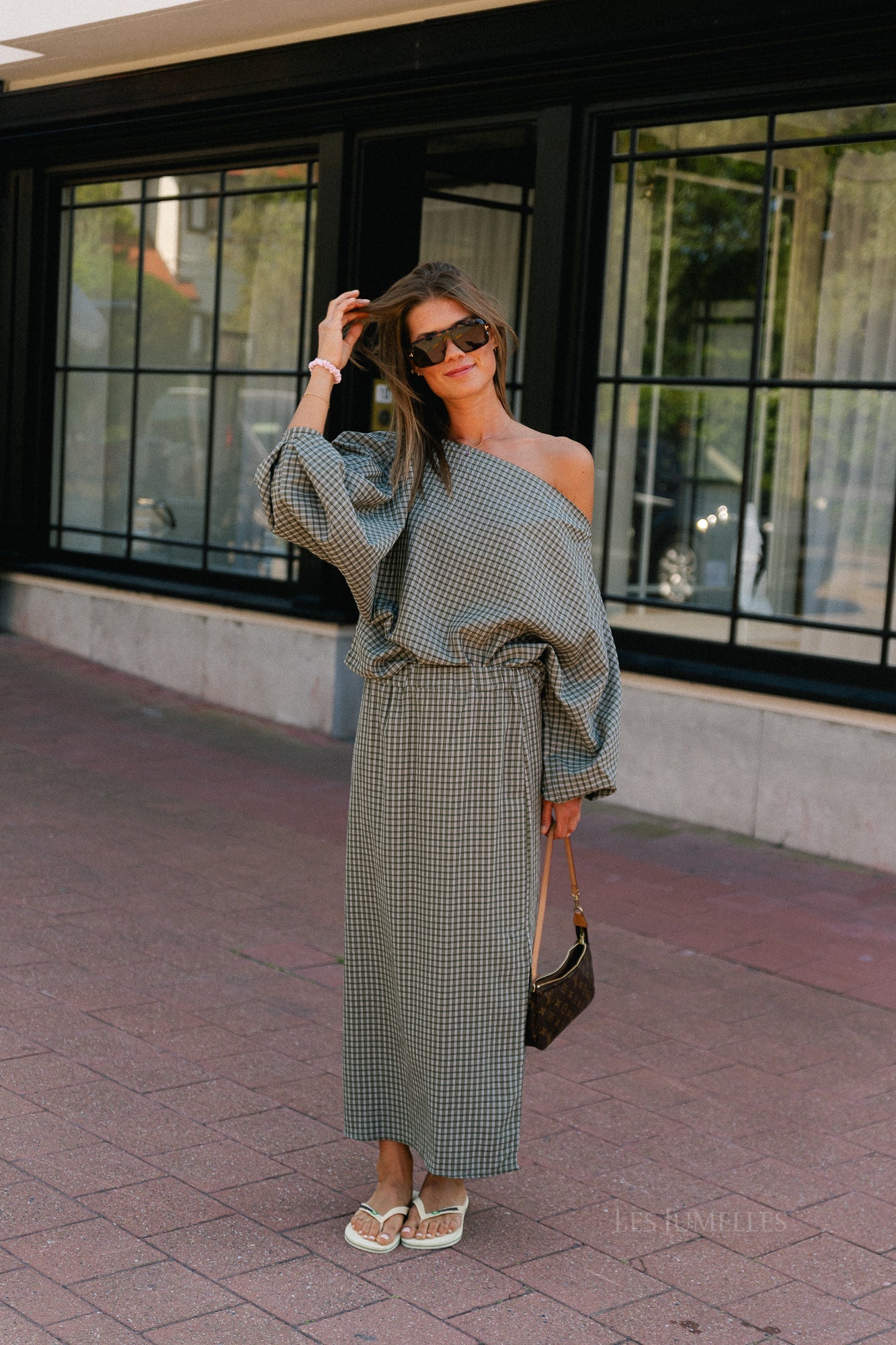 Cosette geruite rok khaki - Les Jumelles