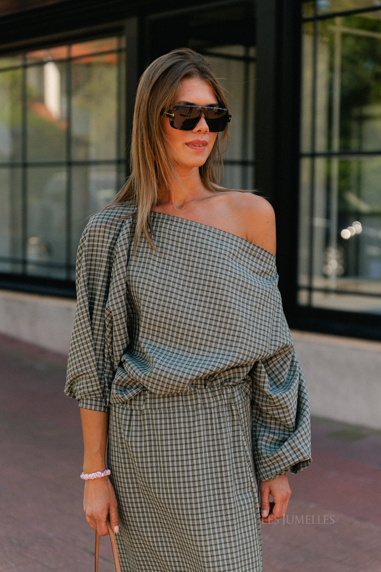 Cosette geruite blouse khaki - Les Jumelles