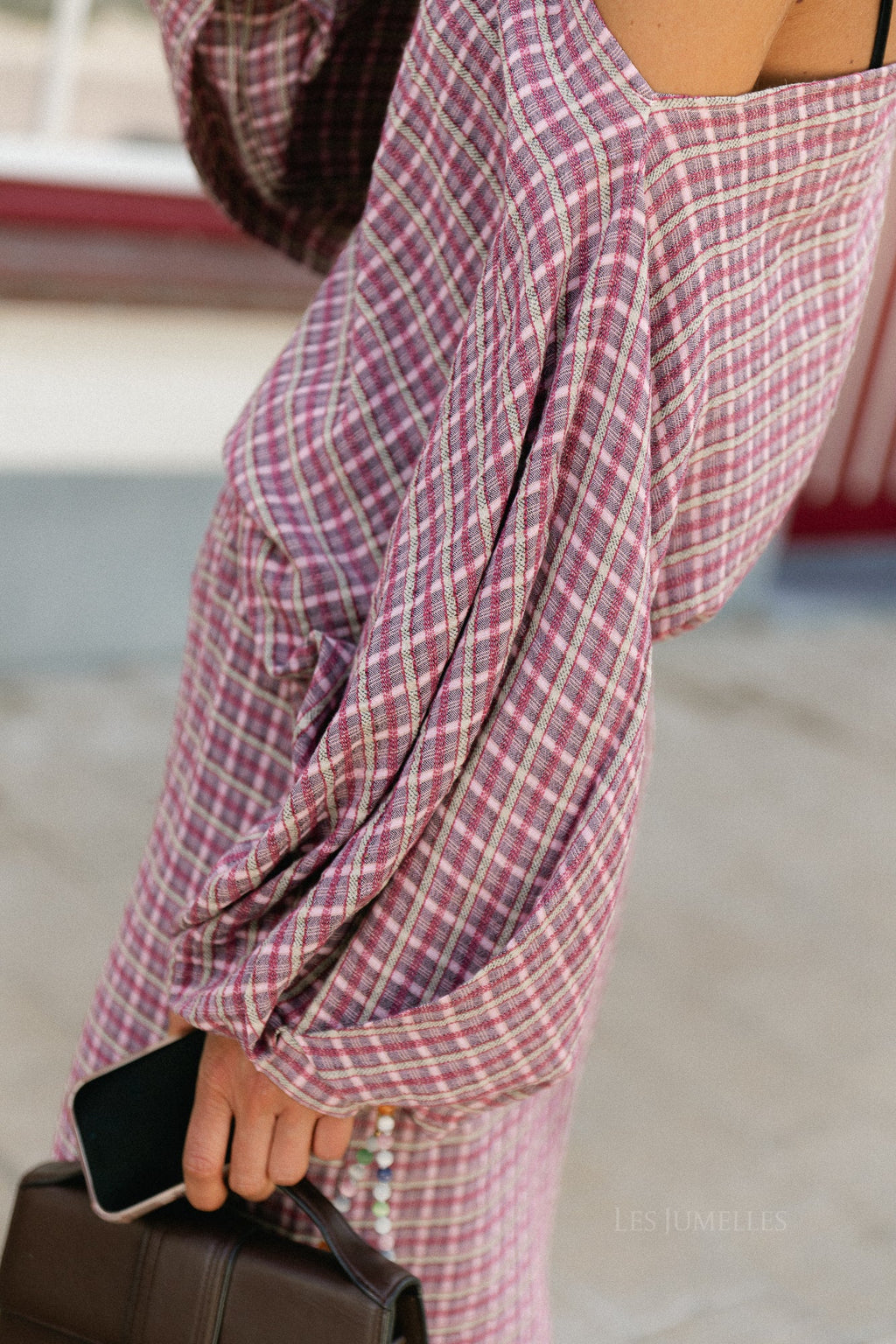 Cosette signature check blouse donker roze - Les Jumelles