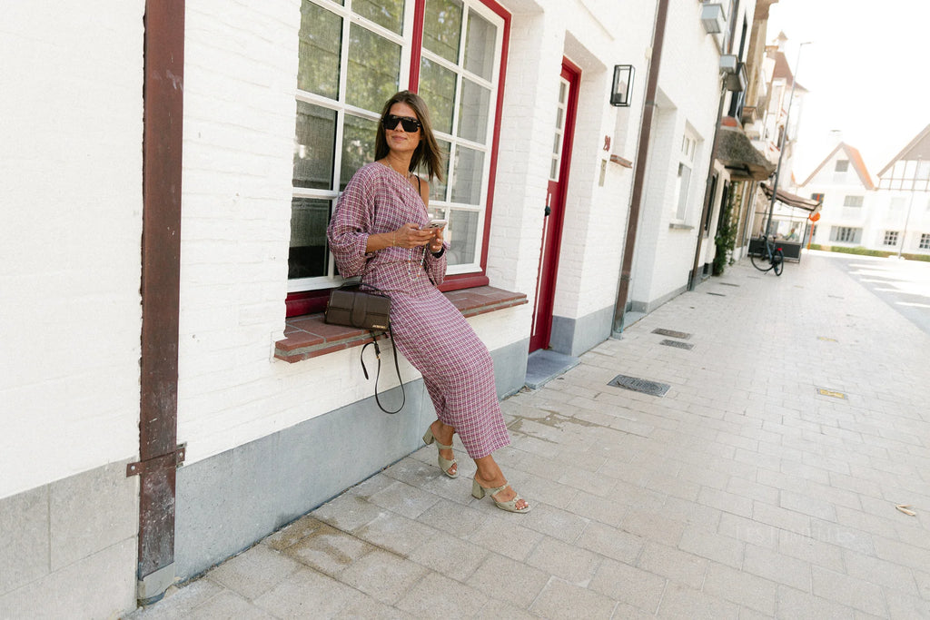 Cosette signature check blouse donker roze - Les Jumelles