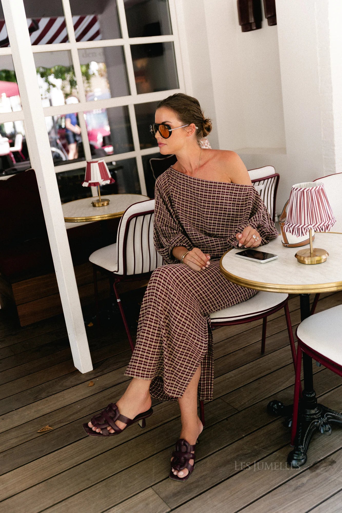Cosette signature check blouse burgundy - Les Jumelles