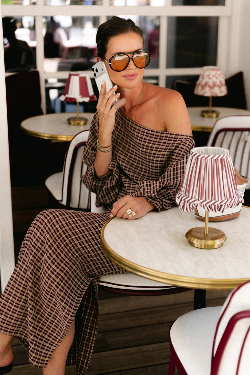 Cosette signature check blouse burgundy - Les Jumelles