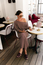 Cosette signature check blouse burgundy - Les Jumelles