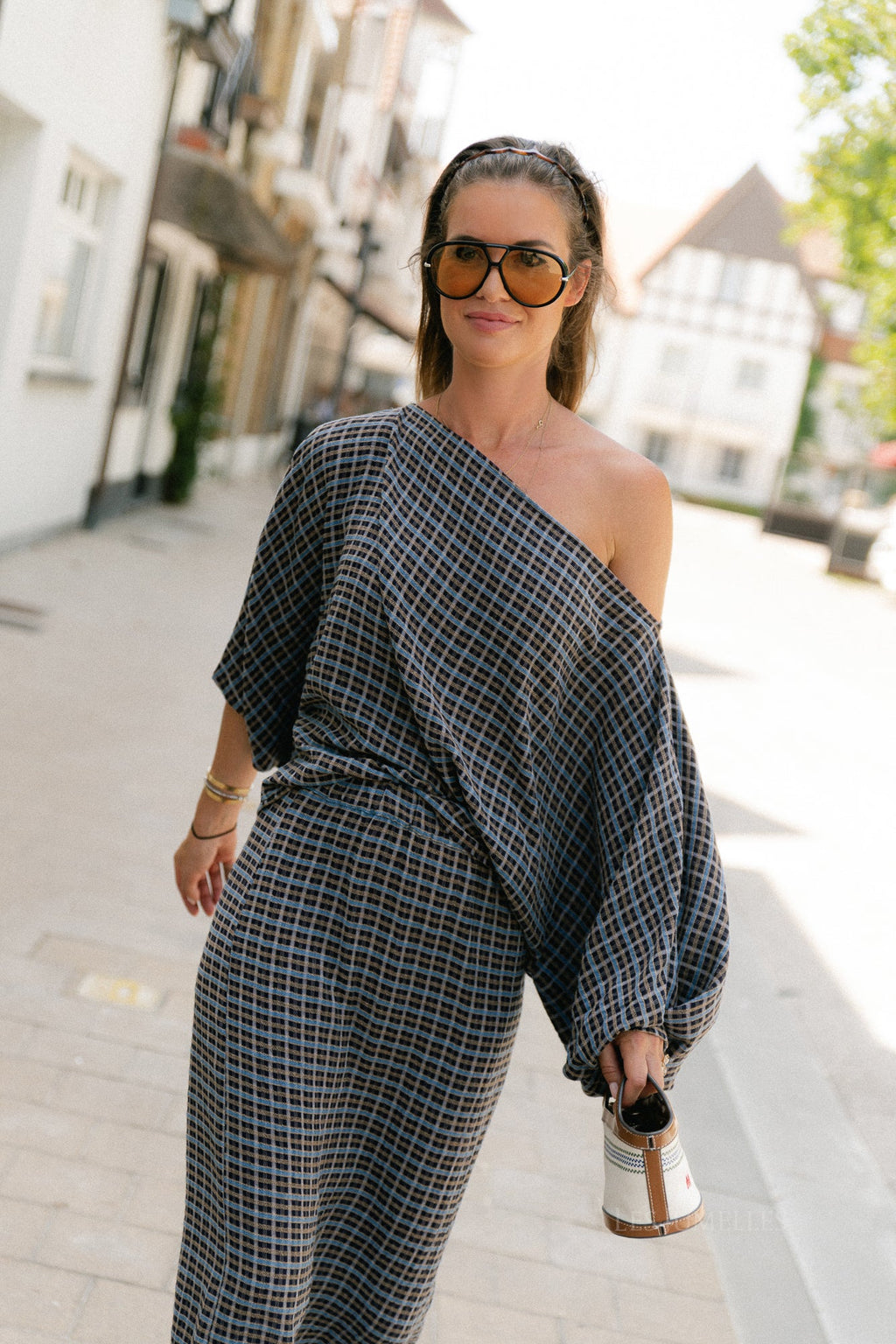 Cosette signature check blouse navy - Les Jumelles