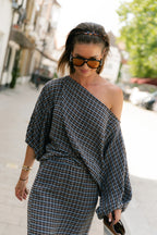 Cosette signature check blouse navy - Les Jumelles