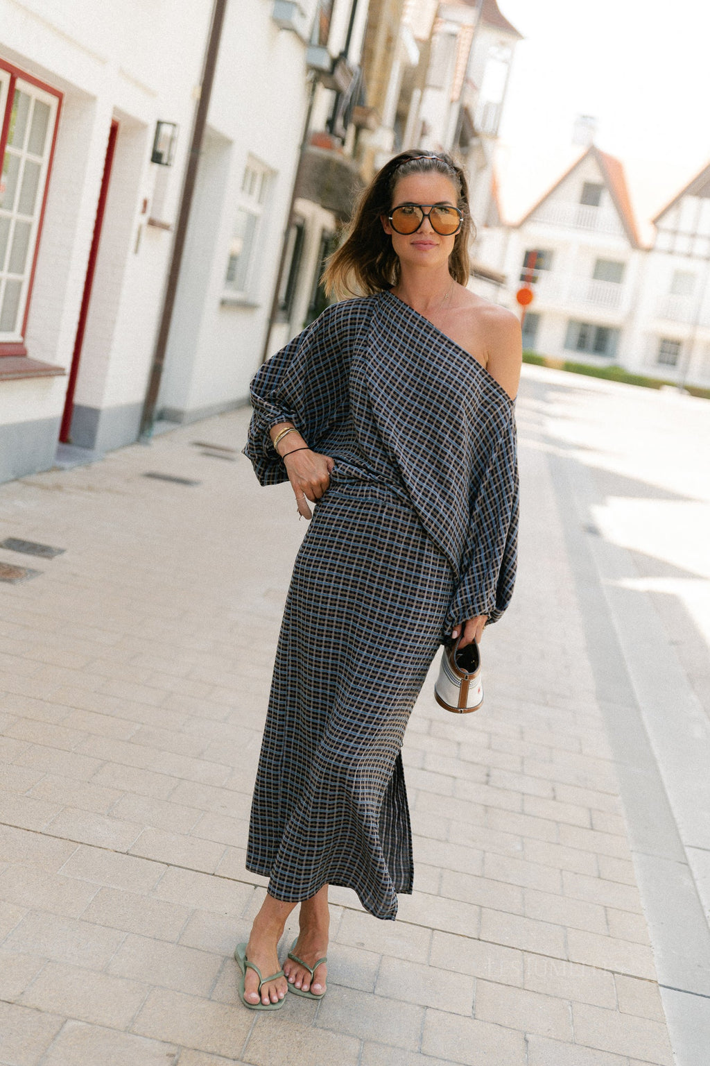 Cosette signature check blouse navy - Les Jumelles
