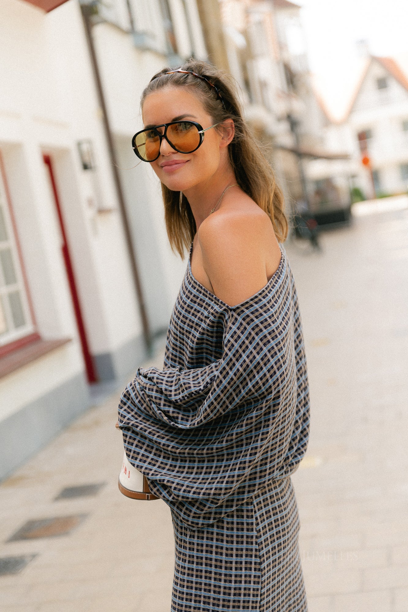 Cosette signature check blouse navy - Les Jumelles