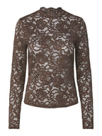 Yaslacey chocolate brown lace blouse - YAS