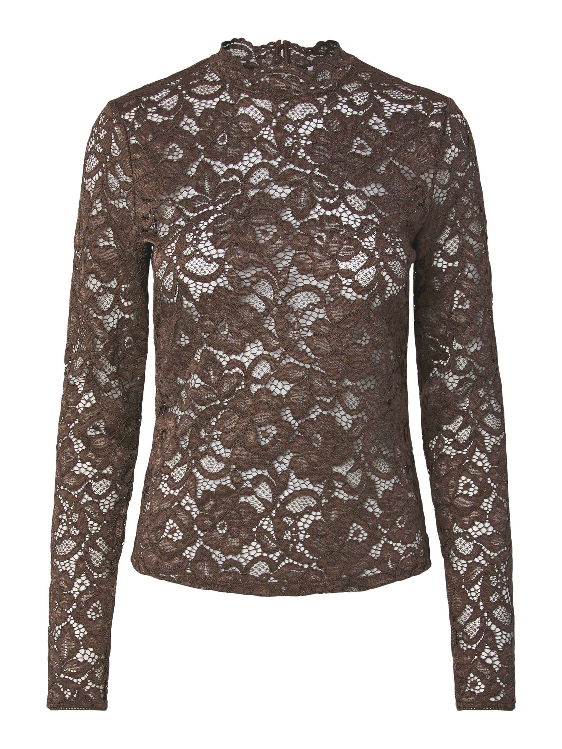Yaslacey chocolate brown lace blouse - YAS
