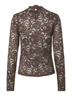 Yaslacey chocolate brown lace blouse - YAS
