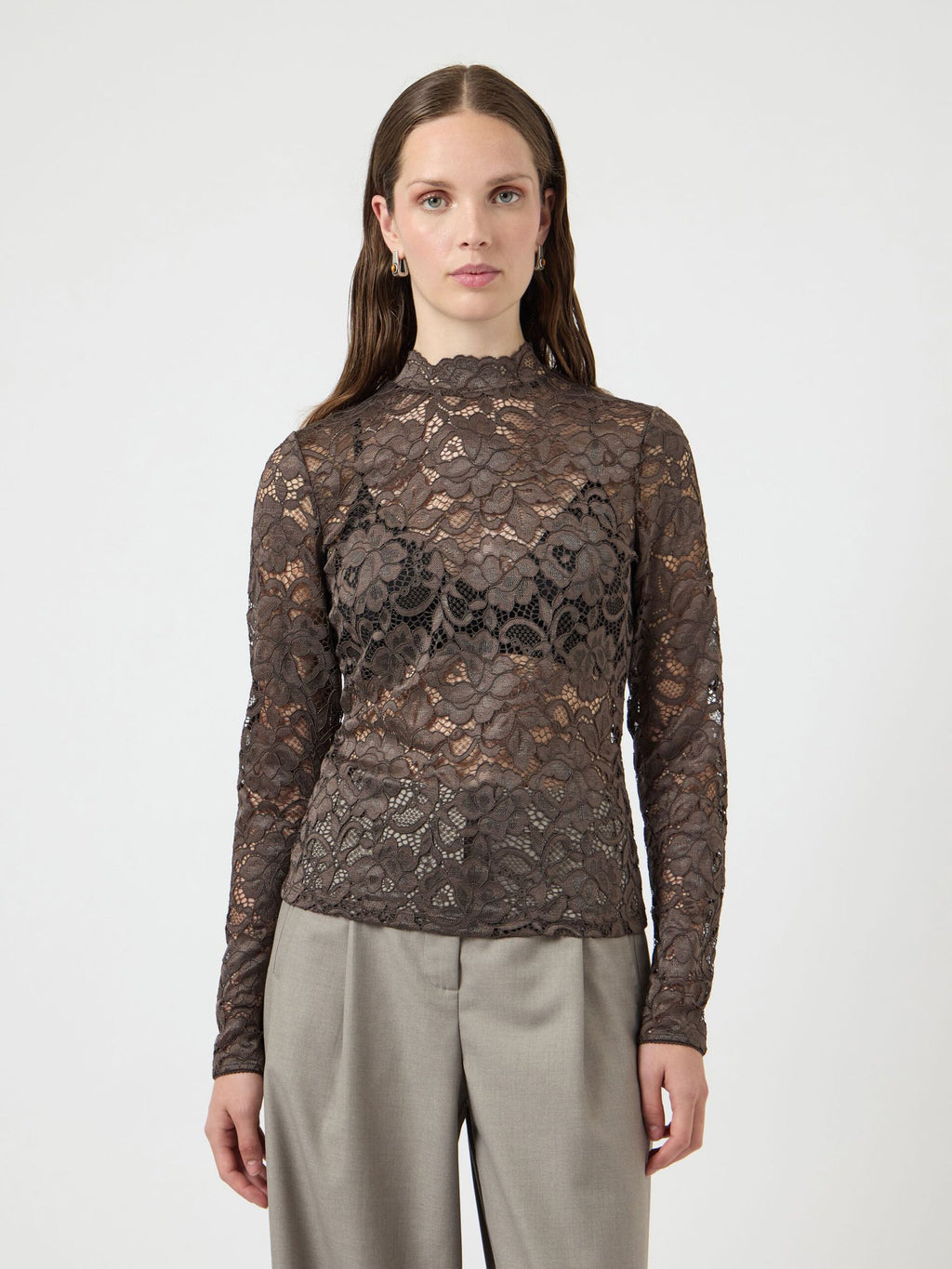 Yaslacey chocolate brown lace blouse - YAS
