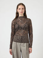 Yaslacey chocolate brown lace blouse - YAS