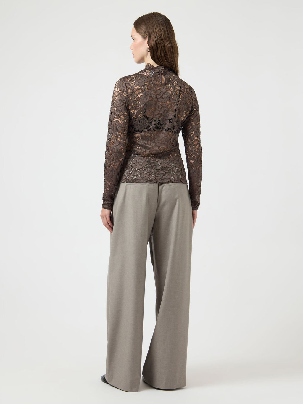 Yaslacey chocolate brown lace blouse - YAS
