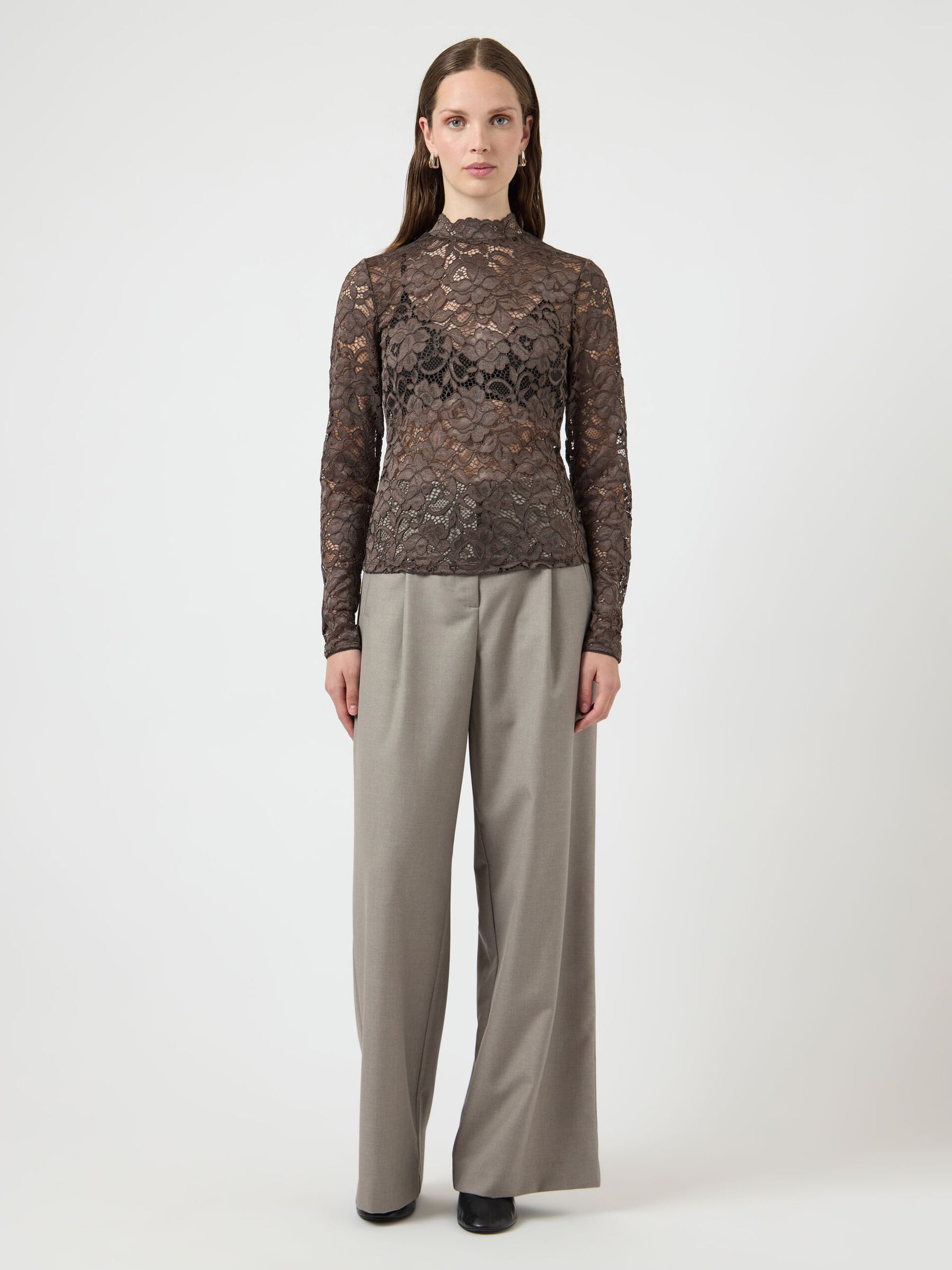 Yaslacey chocolate brown lace blouse - YAS