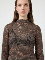 Yaslacey chocolate brown lace blouse - YAS