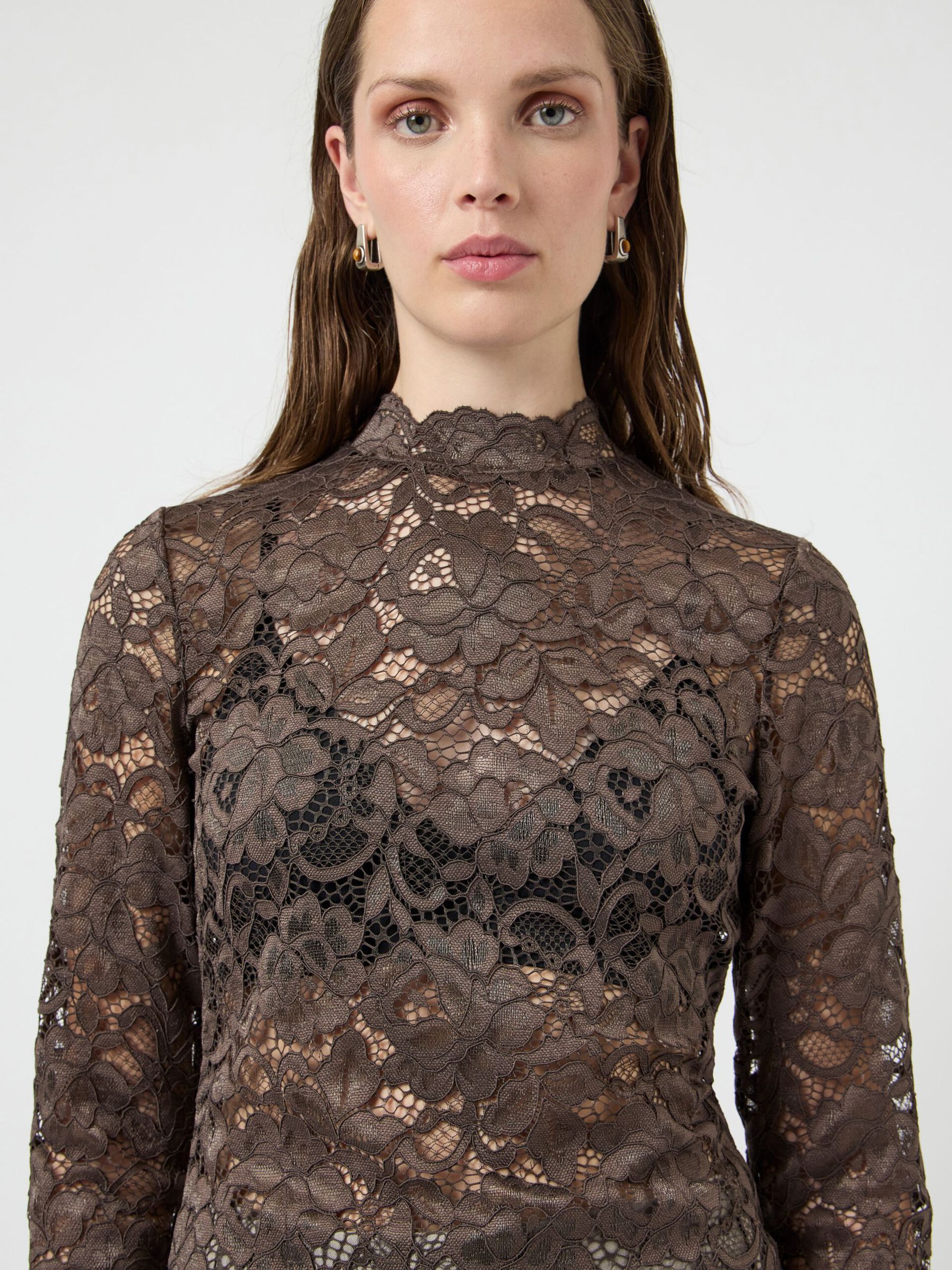 Yaslacy chocolate brown lace blouse - YAS