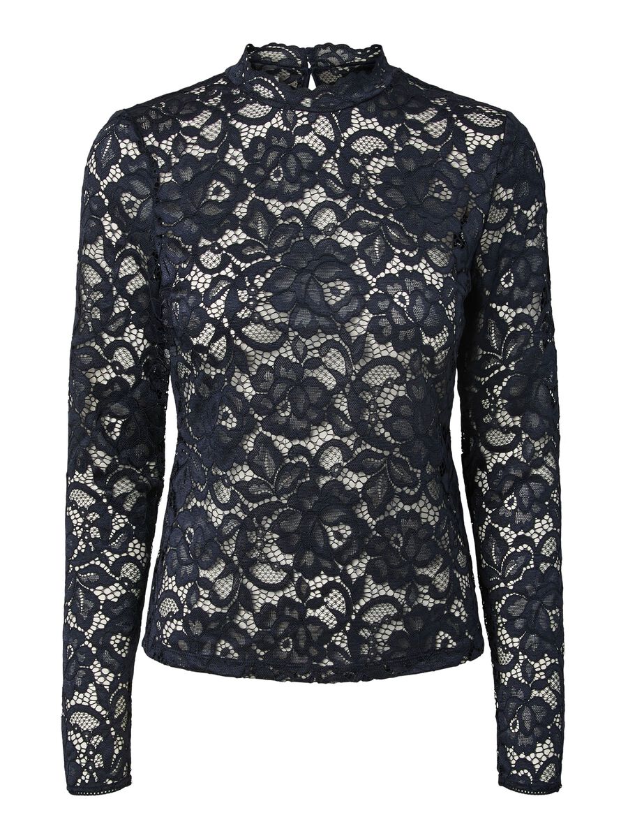 Yaslacey lace longsleeve navy - YAS