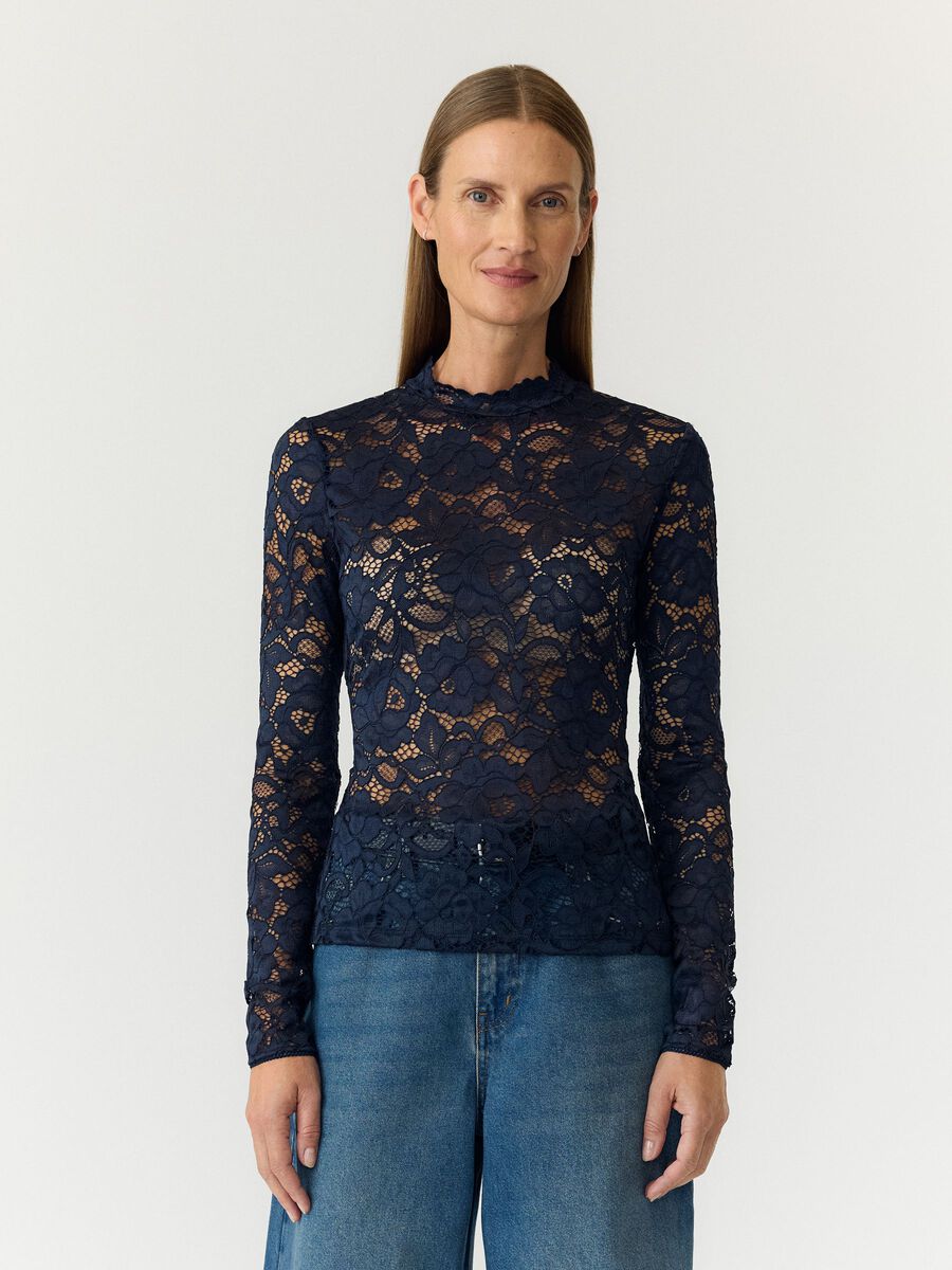 Yaslacey lace longsleeve navy - YAS