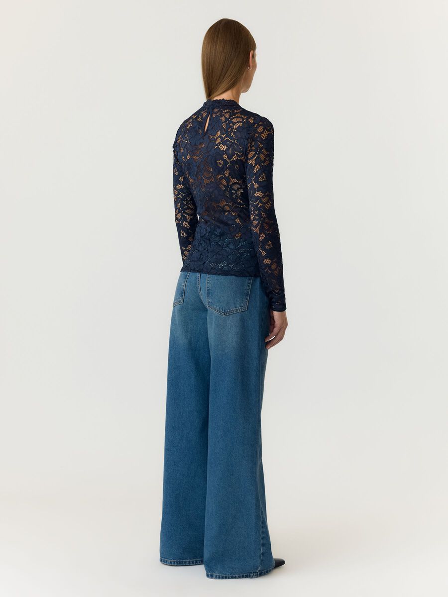 Yaslacey lace longsleeve navy - YAS