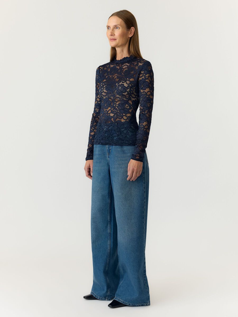 Yaslacey lace longsleeve navy - YAS