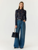 Yaslacey lace longsleeve navy - YAS
